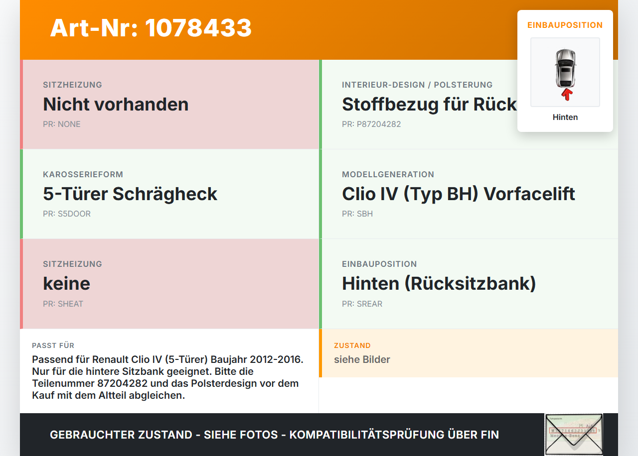 Renault Clio IV BH 12-16 5T Sitzbezug Sitzpolster für Rücksitzbank Hinten Renault Clio IV BH 12-16 23.12.2013... Vorschau 3