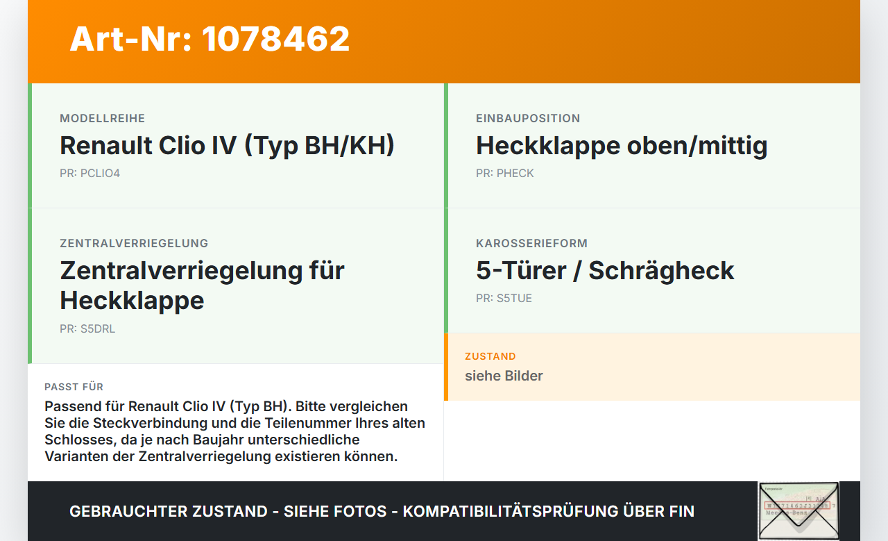 Renault Clio IV BH 12-16 5T Schloss f. Heckklappe Heckklappenschloss Verriegelung Renault Clio IV BH 12-16... Vorschau 3