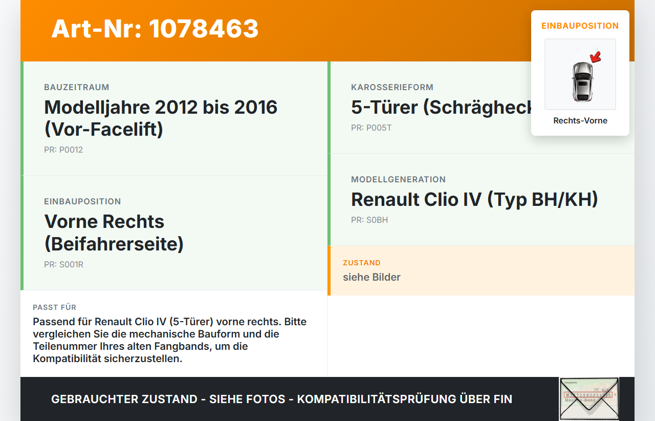 Renault Clio IV BH 12-16 5T Türfangband Türbremse Türanschlag Rechts Vorne Renault Clio IV BH 12-16 23.12.2013 gebraucht Vorschau 3