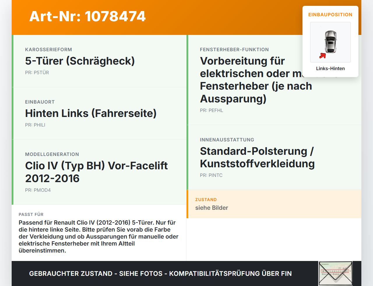 Renault Clio IV BH 12-16 5T Türverkleidung Türpappe Links Hinten Renault Clio IV BH 12-16 23.12.2013 gebraucht Vorschau 3