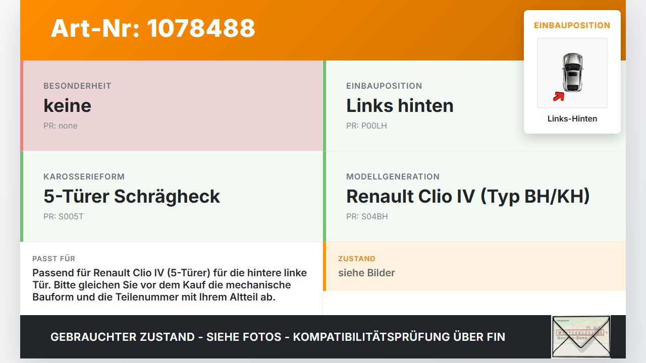 Renault Clio IV BH 12-16 5T Türfangband Türbremse Türanschlag Links Hinten Renault Clio IV BH 12-16 23.12.2013 gebraucht Vorschau 3
