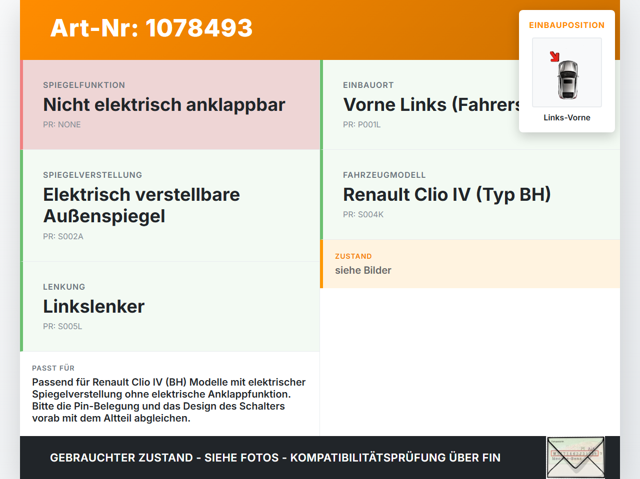 Renault Clio IV BH 12-16 Spiegelverstellung Aussenspiegel Schalter Links Vorne Renault Clio IV BH 12-16 23.12.2013... Vorschau 3