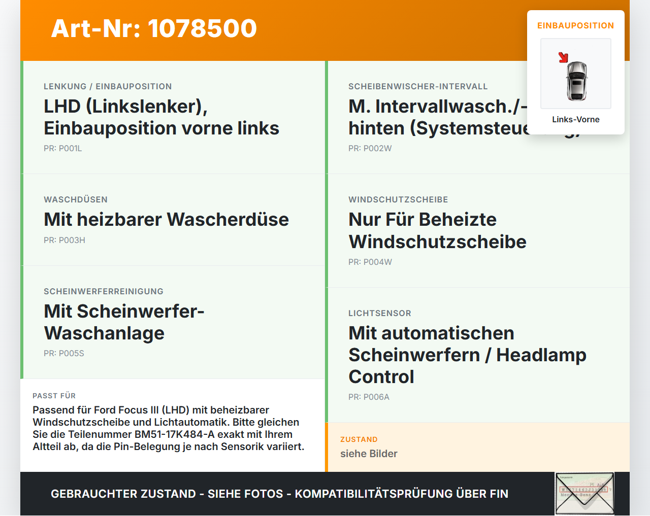 Ford Focus III 11-15 Wischermotor Vorne Links Ford Focus III 11-15 01.10.2014 BM51-17504-AK BM51-17K484-A gebraucht Vorschau 3