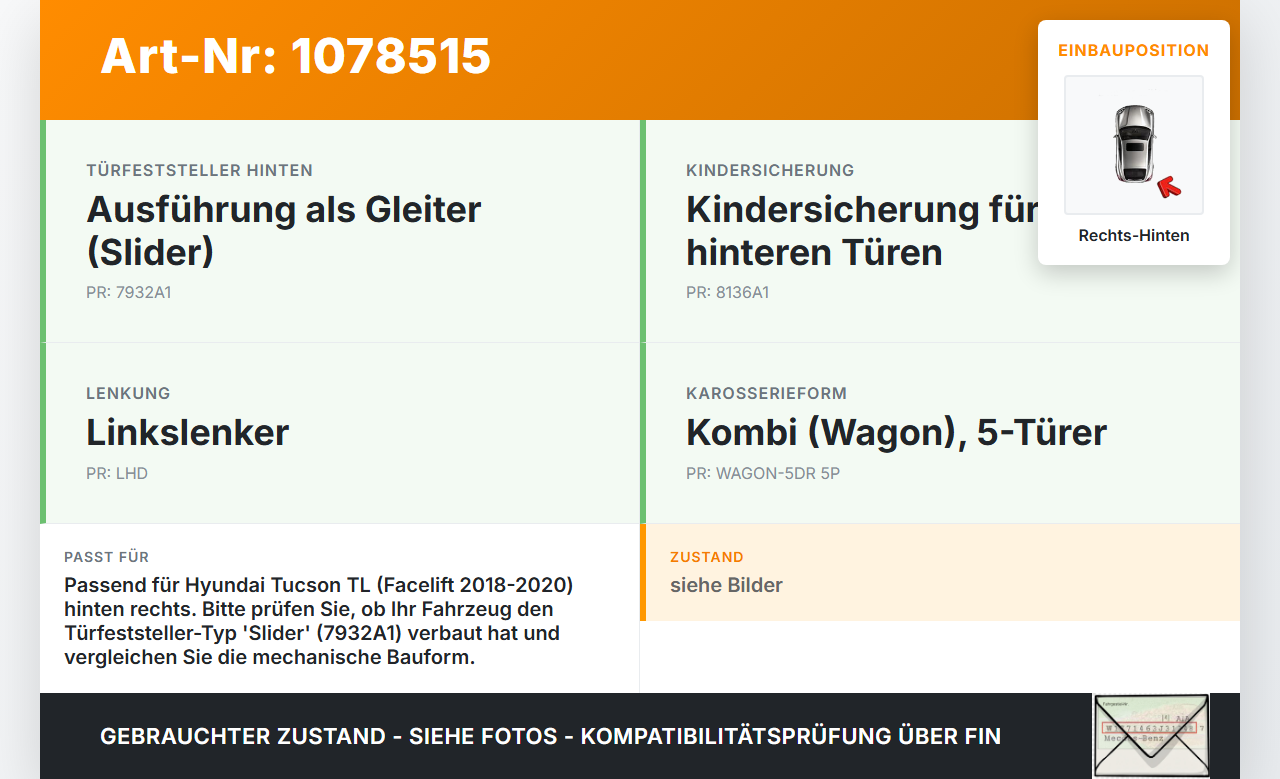 Hyundai Tucson TL 18-20 Türfangband Türbremse Türanschlag Rechts Hinten Hyundai Tucson TL 18-20 06.11.2019 gebraucht Vorschau 3