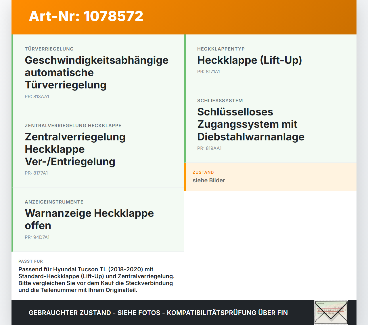 Hyundai Tucson TL 18-20 Schloss Heckklappe Heckklappenschloss Verriegelung Hyundai Tucson TL 18-20 06.11.2019 gebraucht Vorschau 3