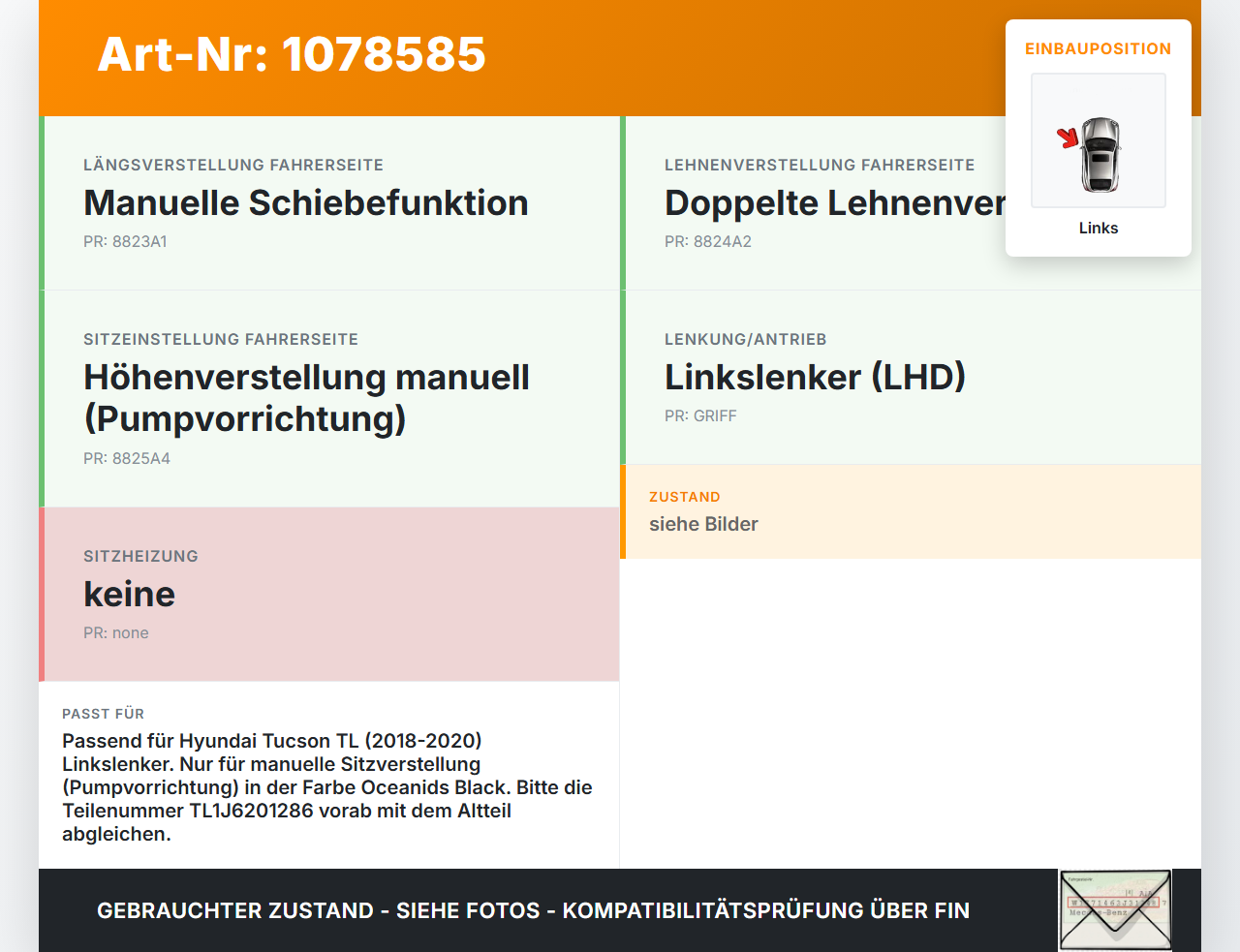 Hyundai Tucson TL 18-20 Schalter Sitzverstellung Lordosenstütze Links Hyundai Tucson TL 18-20 06.11.2019... Vorschau 3