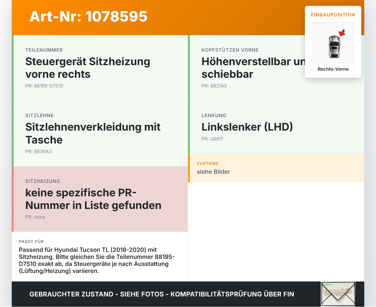 Hyundai Tucson TL 18-20 Steuergerät ECU Modul Sitzheizung Rechts Vorne Hyundai Tucson TL 18-20 06.11.2019... Vorschau 3