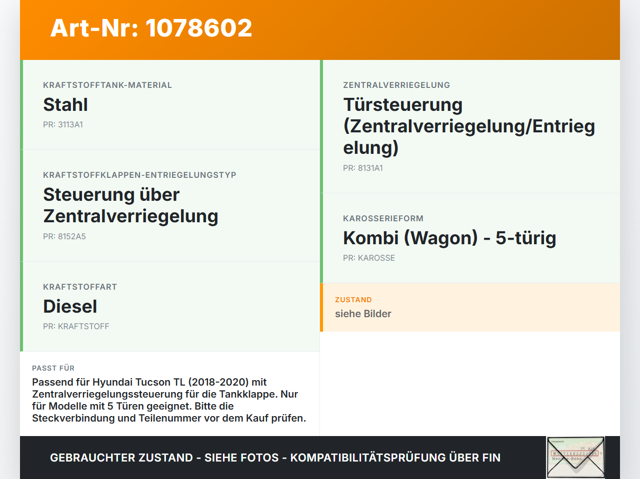 Hyundai Tucson TL 18-20 Tankdeckel Stellmotor Tankklappenmotor Hyundai Tucson TL 18-20 06.11.2019 gebraucht Vorschau 3
