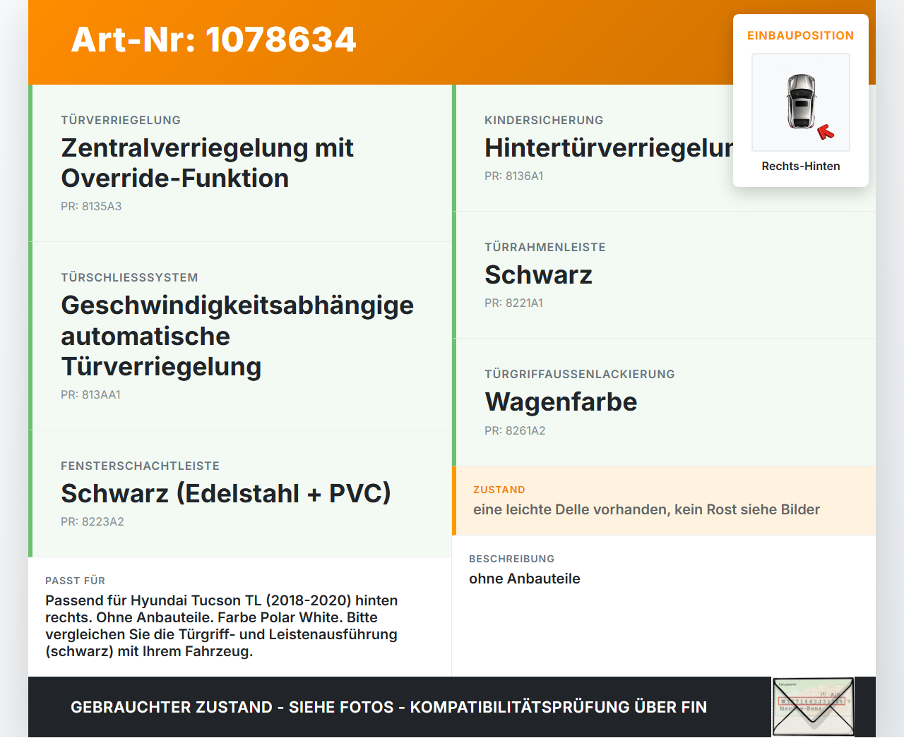 Hyundai Tucson TL 18-20 Tür Rechts Hinten Hyundai Tucson TL 18-20 06.11.2019 gebraucht Vorschau 3