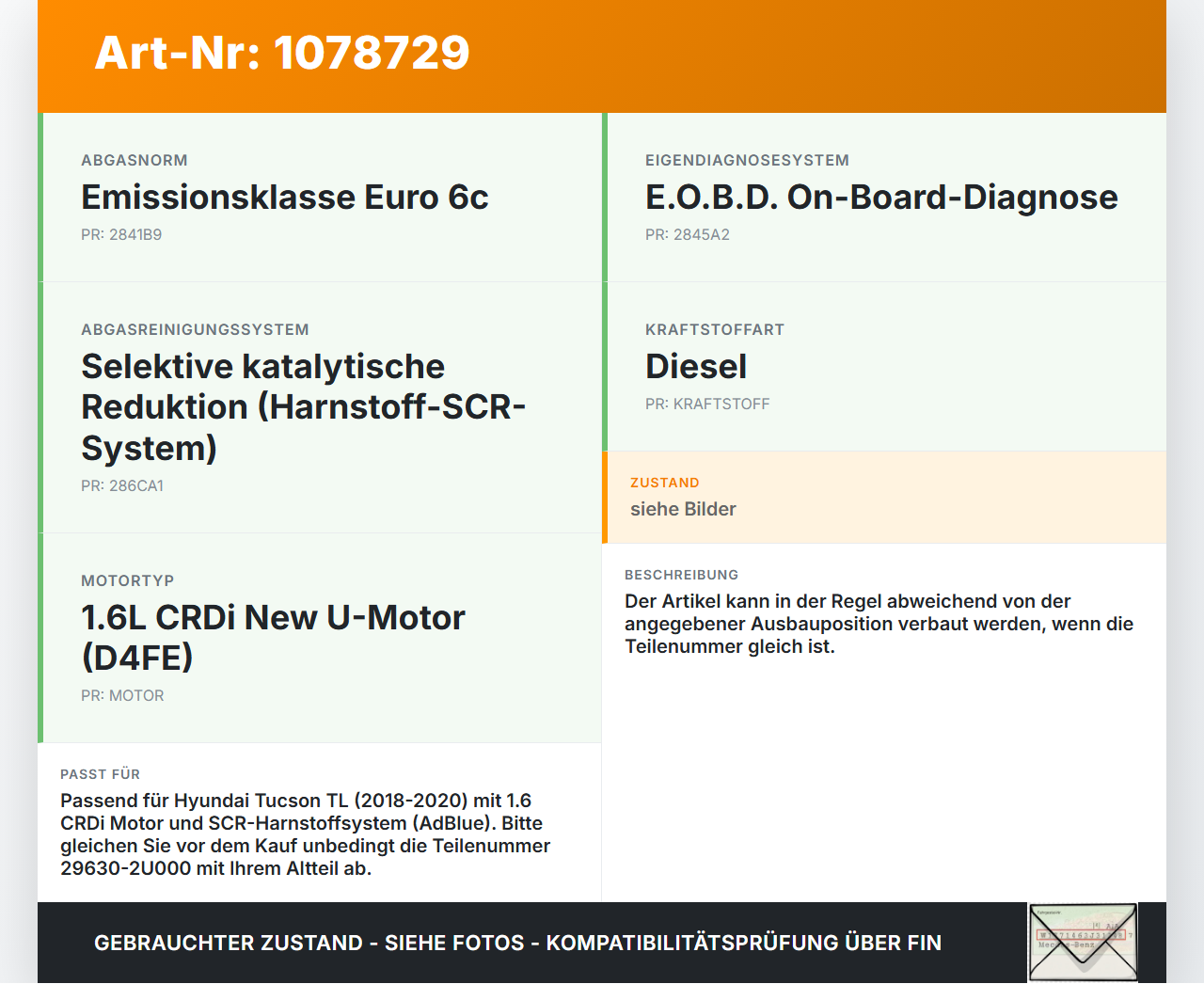 Hyundai Tucson TL 18-20 CRDi 1,6 100KW Injektor Einspritzdüse für AdBlue Additiv Hyundai Tucson TL 18-20 06.11.2019... Vorschau 3