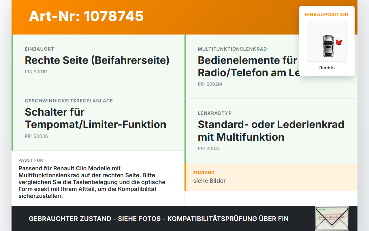 Renault Clio IV BH 12-16 Lenkradschalter Multifunktionstasten Schalter für Lenkrad Rechts Renault Clio IV BH 12-16... Vorschau 3