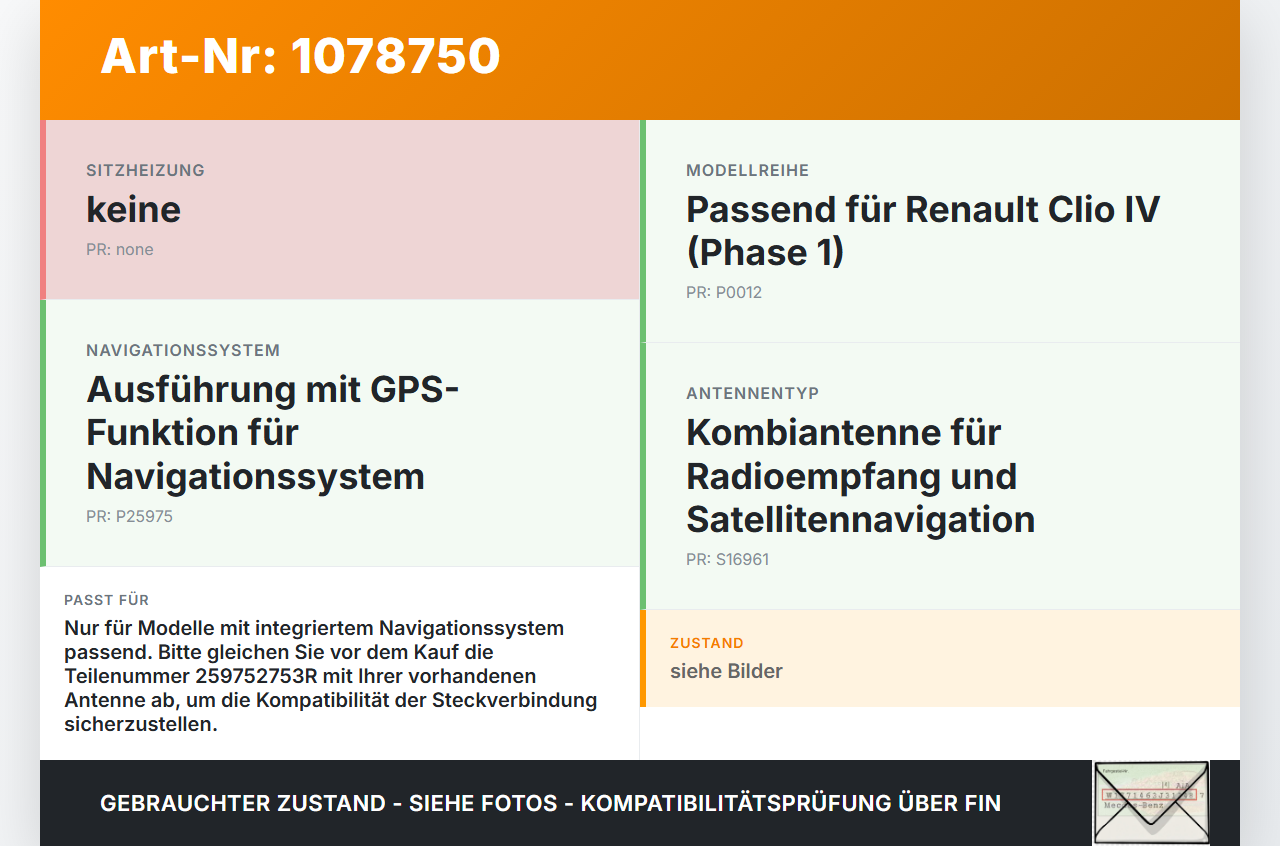 Renault Clio IV BH 12-16 Antenne GPS-Antenne Renault Clio IV BH 12-16 23.12.2013 259752753R R16-9616 gebraucht Vorschau 3