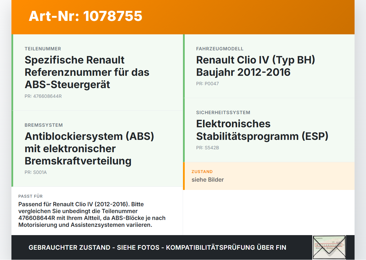 Renault Clio IV BH 12-16 ABS Steuergerät Aggregat Hydraulikblock Renault Clio IV BH 12-16 23.12.2013 476608644R... Vorschau 3