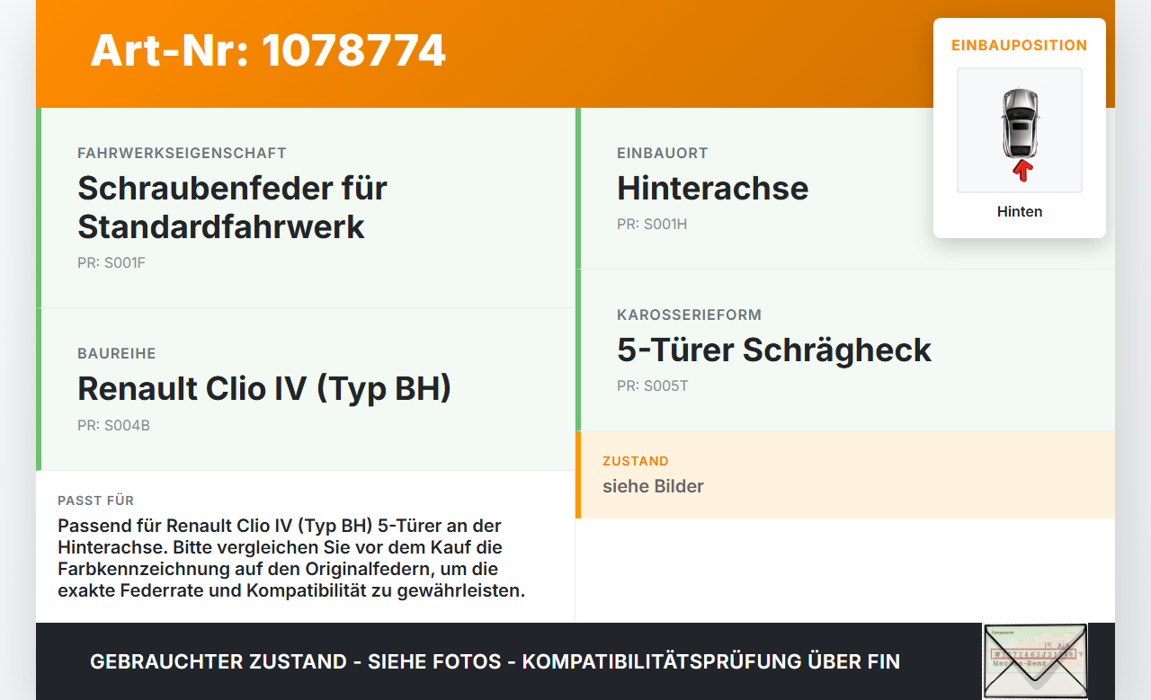 Renault Clio IV BH 12-16 5T Beide Feder Federn Hinten Renault Clio IV BH 12-16 23.12.2013 gebraucht Vorschau 3