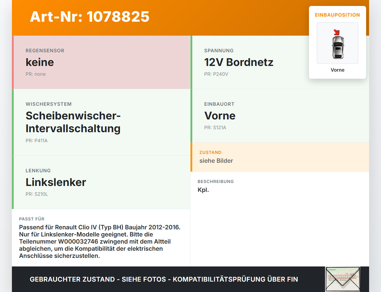 Renault Clio IV BH 12-16 Wischermotor m. Wischergestänge Vorne Renault Clio IV BH 12-16 23.12.2013 288004542R... Vorschau 3