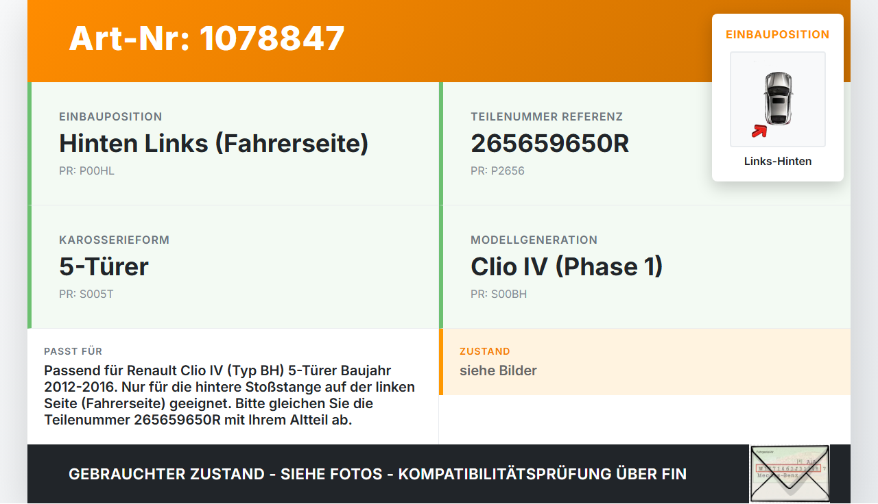Renault Clio IV BH 12-16 5T Reflektor Rückstrahler  für Stoßstange Hinten Links Renault Clio IV BH 12-16 23.12.2013... Vorschau 3