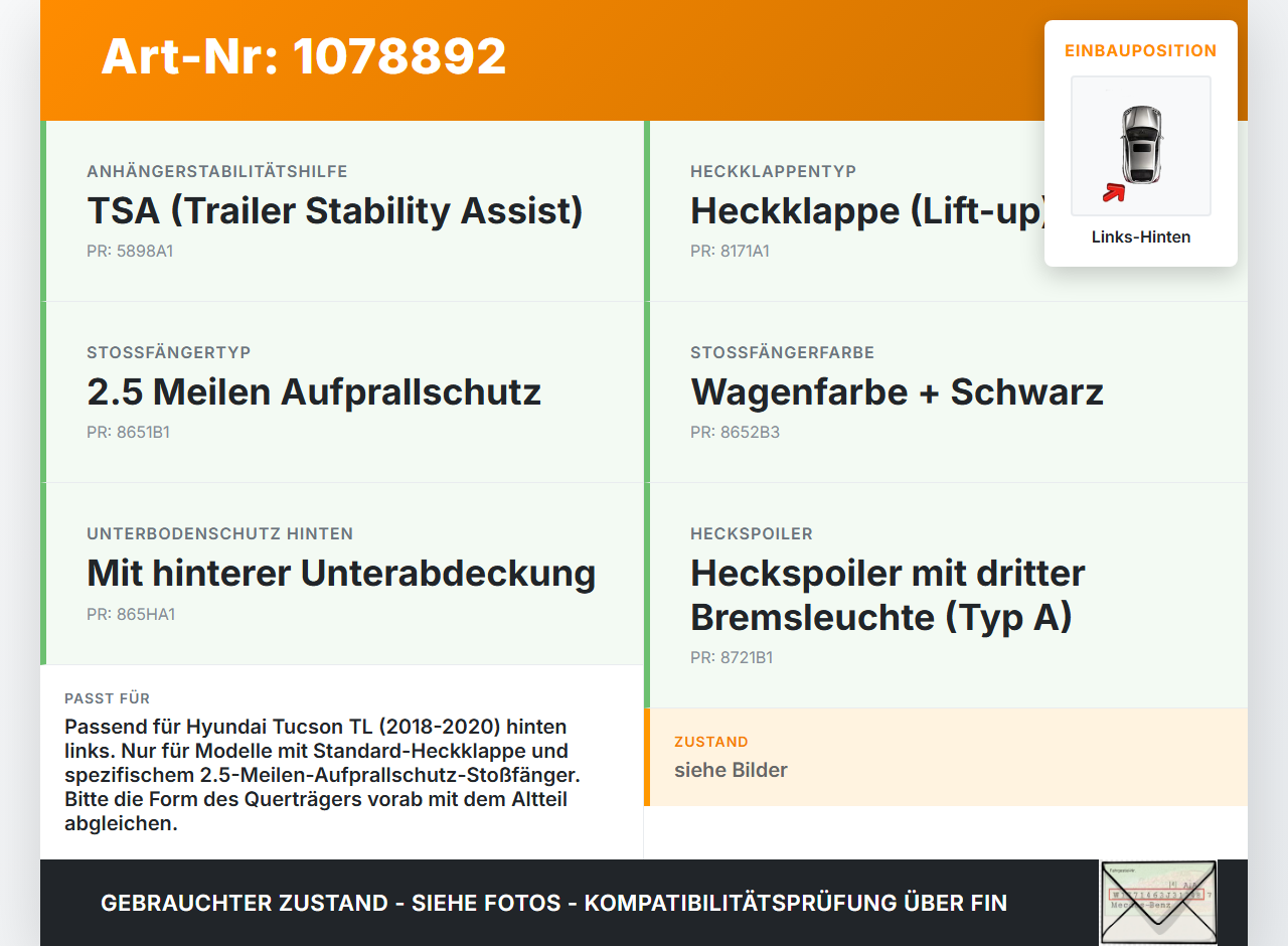 Hyundai Tucson TL 18-20 Pralldämpfer für Stoßstange  Querträger Hinten Links Hyundai Tucson TL 18-20 06.11.2019... Vorschau 3