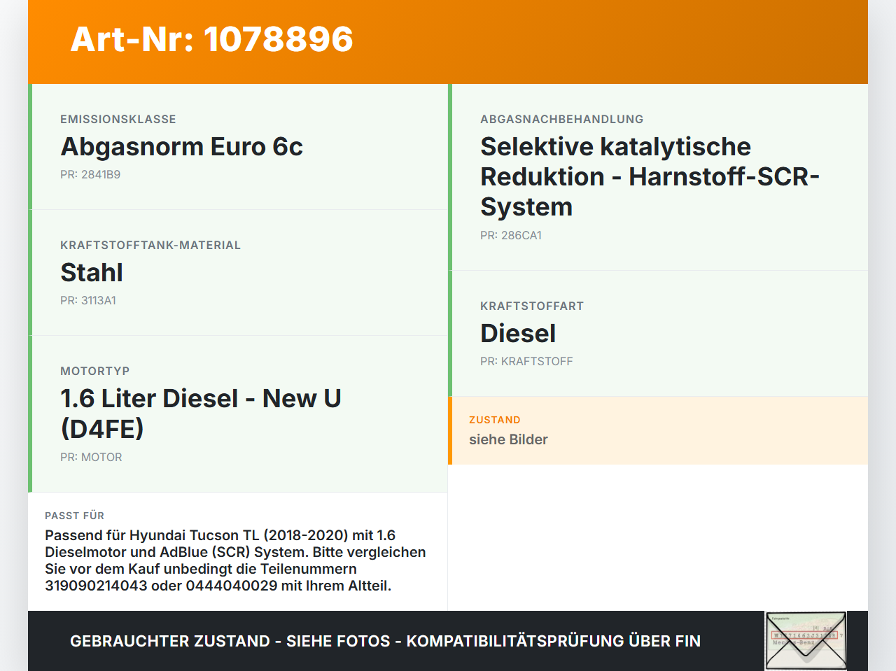 Hyundai Tucson TL 18-20 CRDi 1,6 100KW Additiv Pumpe Tank Behälter mit Einfüllstutzen Hyundai Tucson TL 18-20... Vorschau 3