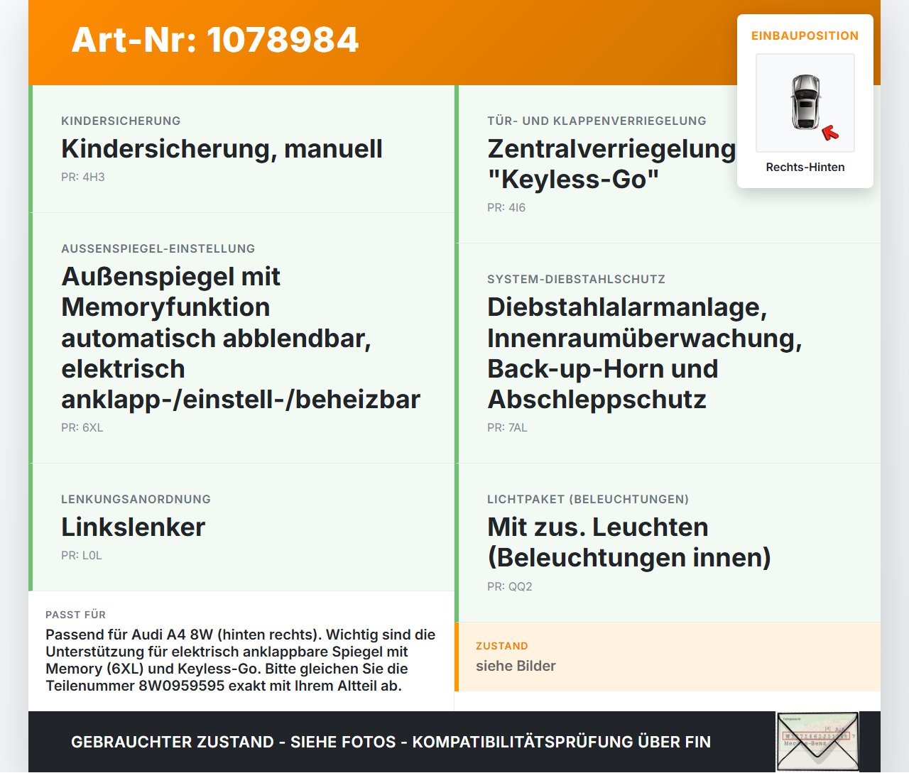 Audi A4 8W 15-19 Steuergerät ECU Modul  Türsteuergerät Rechts Hinten Audi A4 8W 15-19 27.06.2016 8W0959595G... Vorschau 3