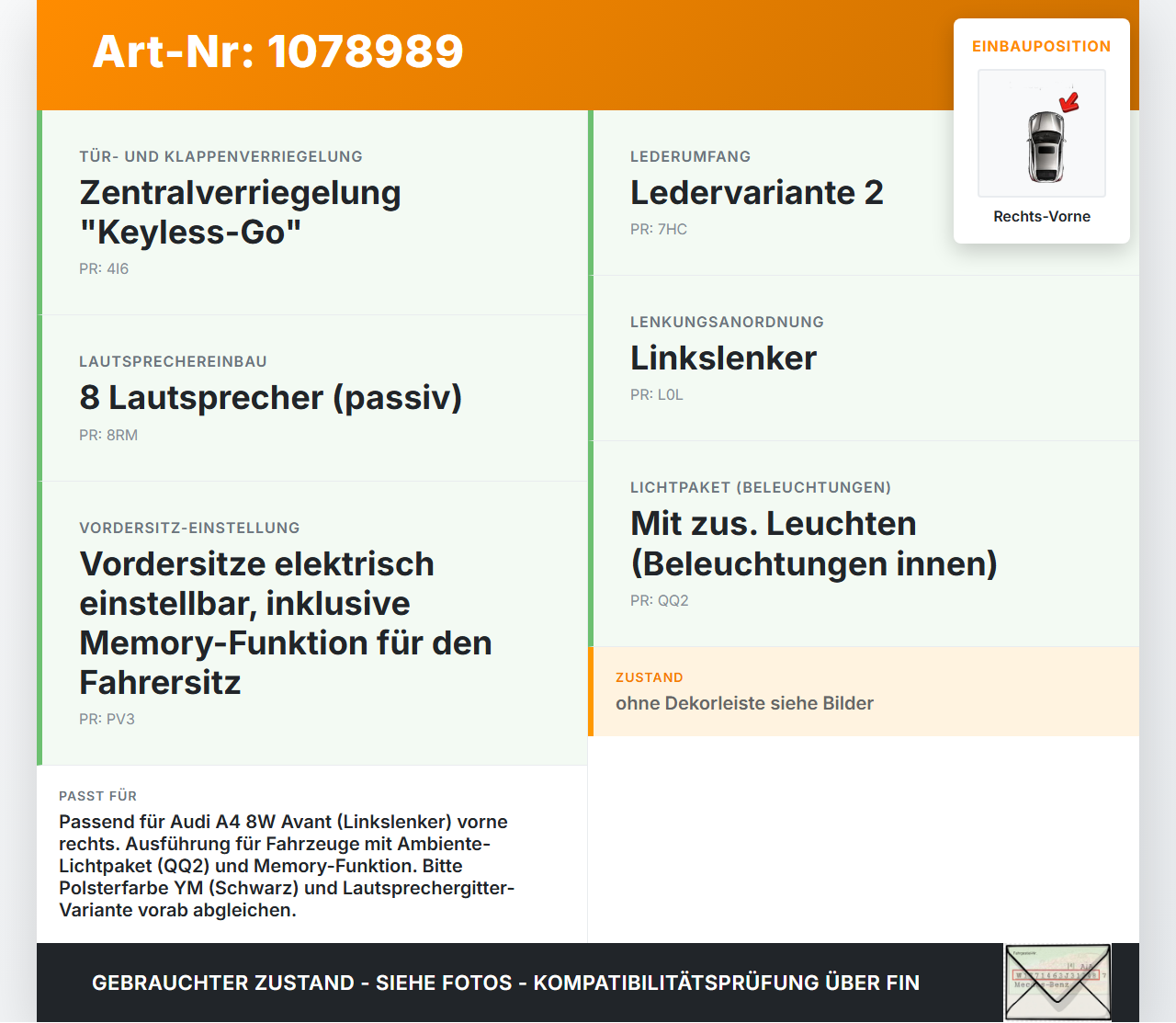 Audi A4 8W 15-19 Kombi Türverkleidung Türpappe Rechts Vorne Audi A4 8W 15-19 27.06.2016 gebraucht Vorschau 3