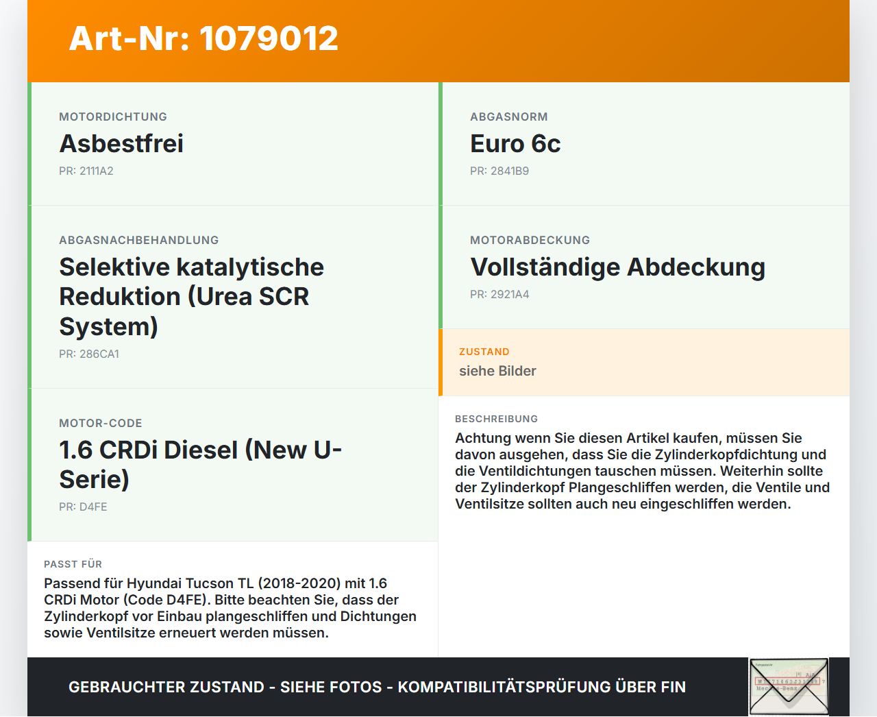 Hyundai Tucson TL 18-20 CRDi 1,6 100KW D4FE Zylinderkopf Motor Zylinderkopfgehäuse Ventile Hyundai Tucson TL 18-20... Vorschau 3