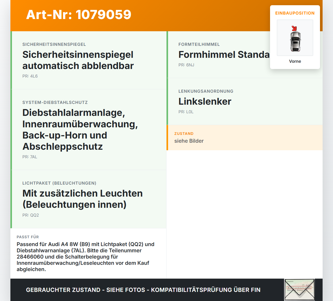Audi A4 8W 15-19 Innenleuchte Innenraumleuchte Leseleuchte Vorne Audi A4 8W 15-19 27.06.2016 8W0947135D 5Q0951177... Vorschau 3