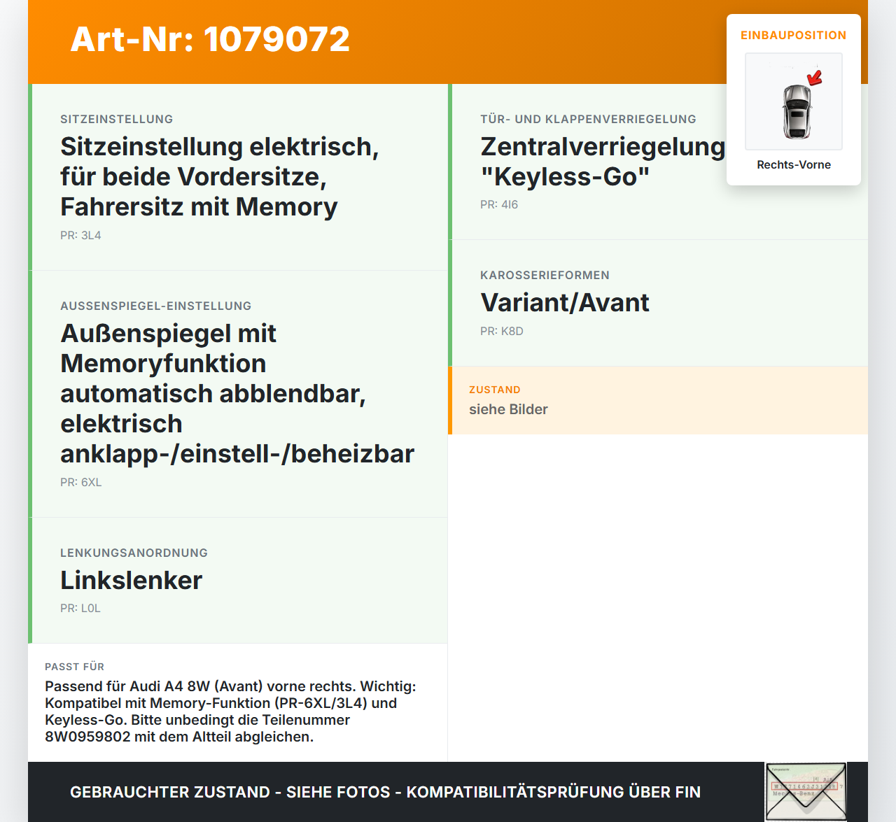 Audi A4 8W 15-19 Kombi Fensterhebermotor Rechts Vorne Audi A4 8W 15-19 27.06.2016 0130822704 gebraucht Vorschau 3