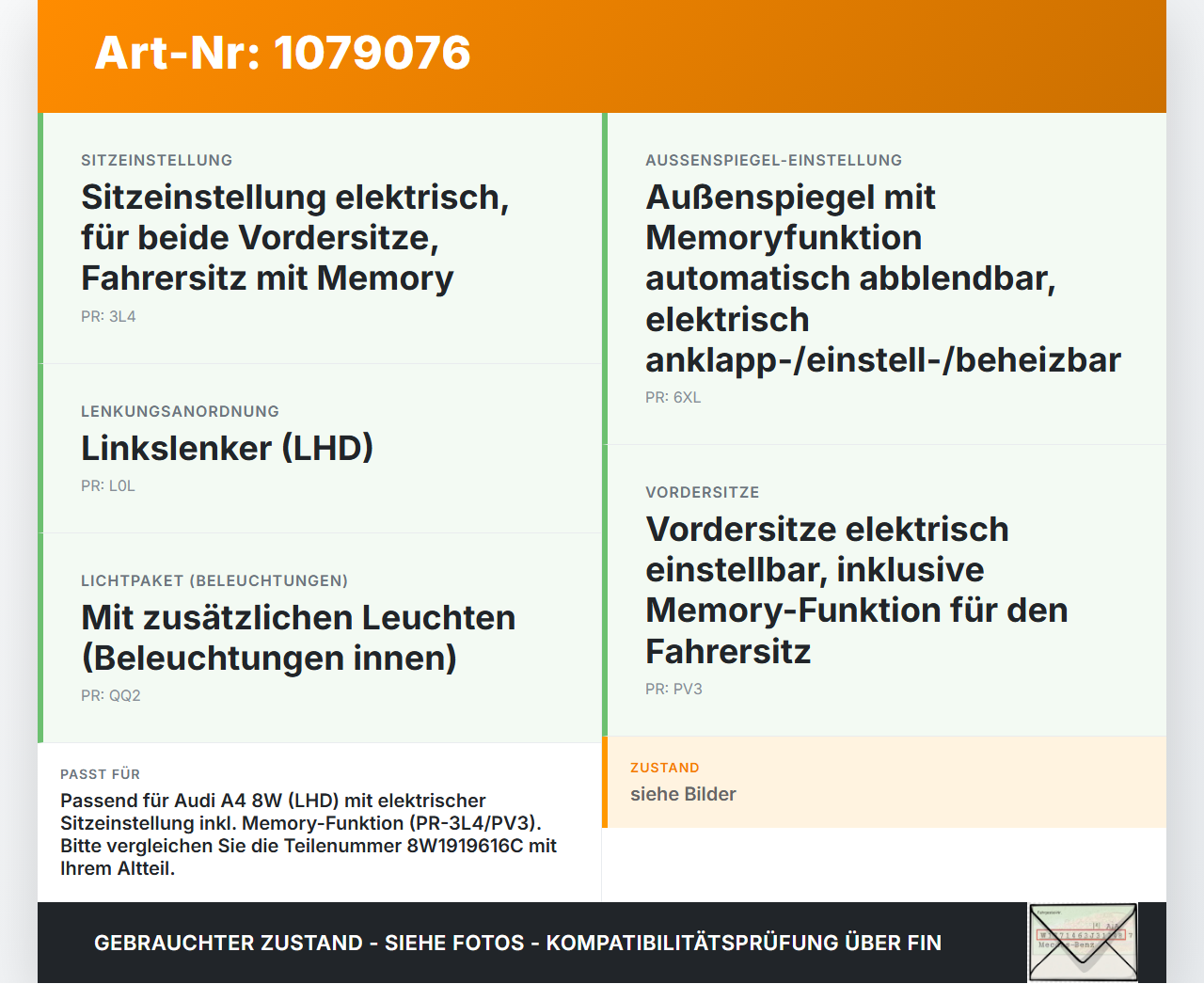 Audi A4 8W 15-19 Schalter Taster Memory Audi A4 8W 15-19 27.06.2016 8W1919616C gebraucht Vorschau 3