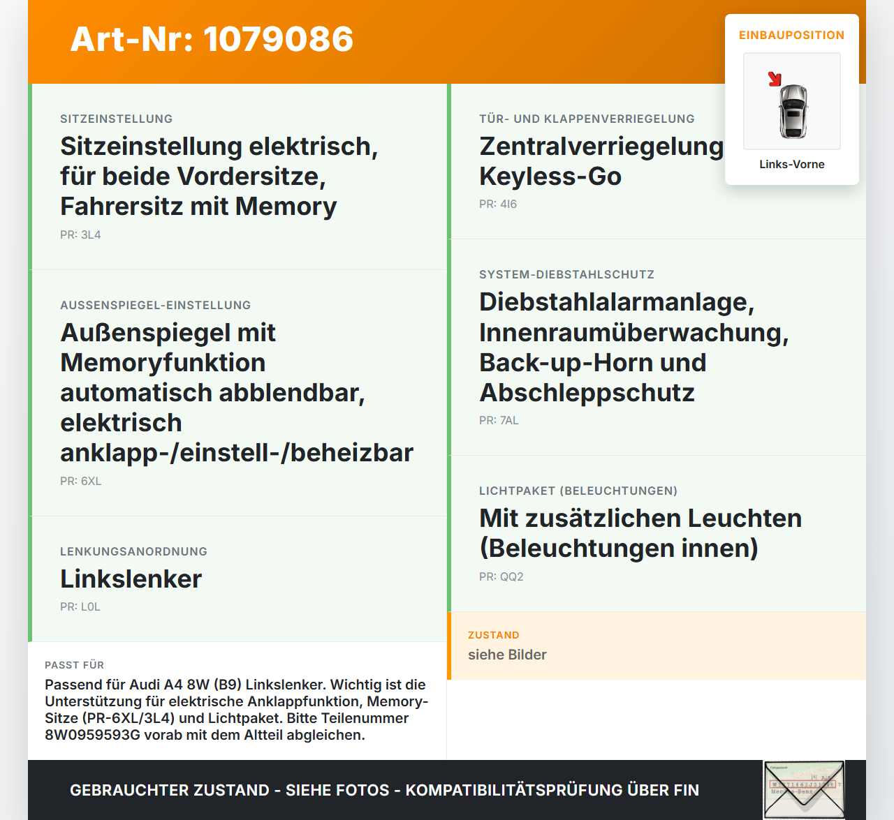 Audi A4 8W 15-19 SG Steuergerät für Tür Airbag Links Vorne Audi A4 8W 15-19 27.06.2016 8W0959593G 8W0959593... Vorschau 3