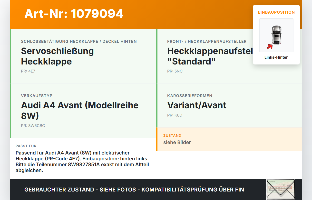 Audi A4 8W 15-19 Stellmotor Actuator für Elektr. Heckklappe Links Hinten Audi A4 8W 15-19 27.06.2016 8W9827851A... Vorschau 3