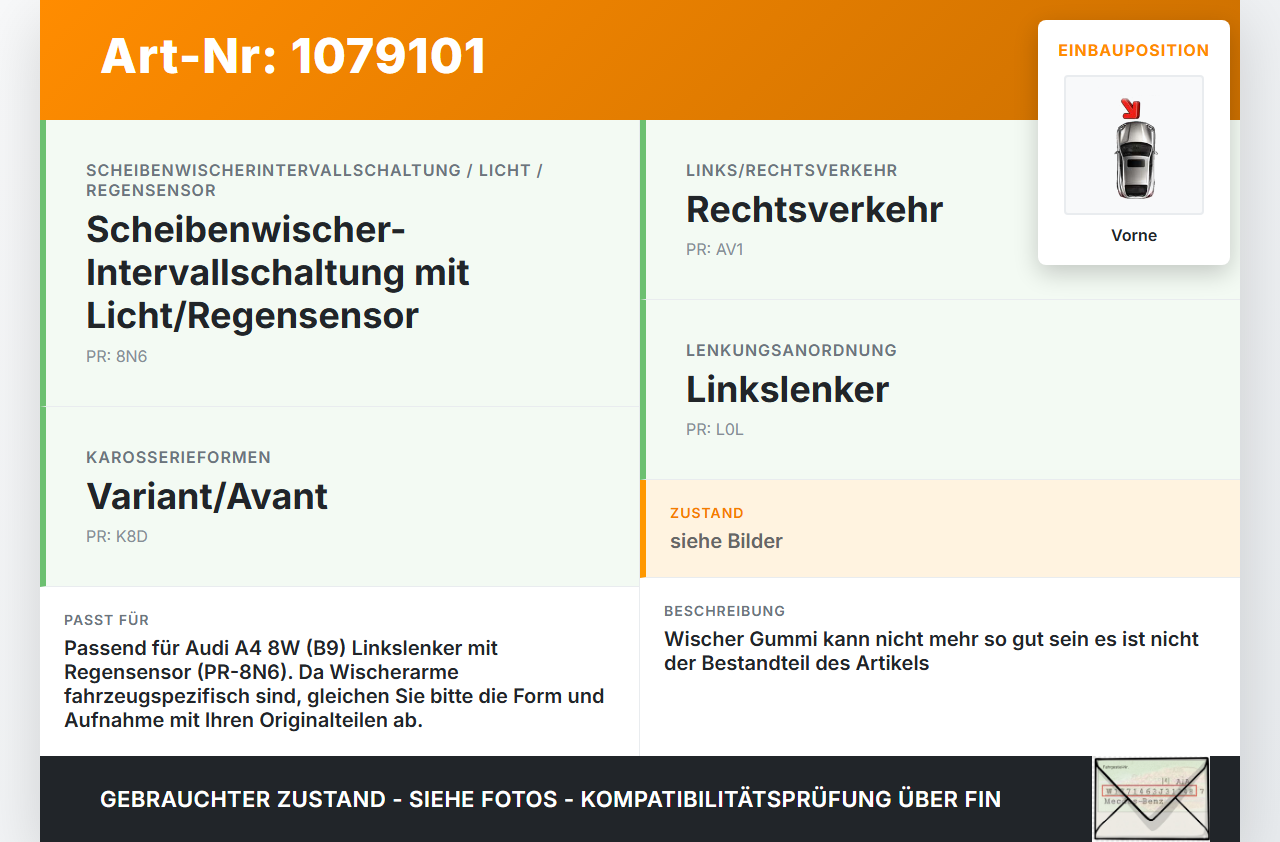 Audi A4 8W 15-19 2x Scheibenwischer Wischarm Vorne Audi A4 8W 15-19 27.06.2016 gebraucht Vorschau 3
