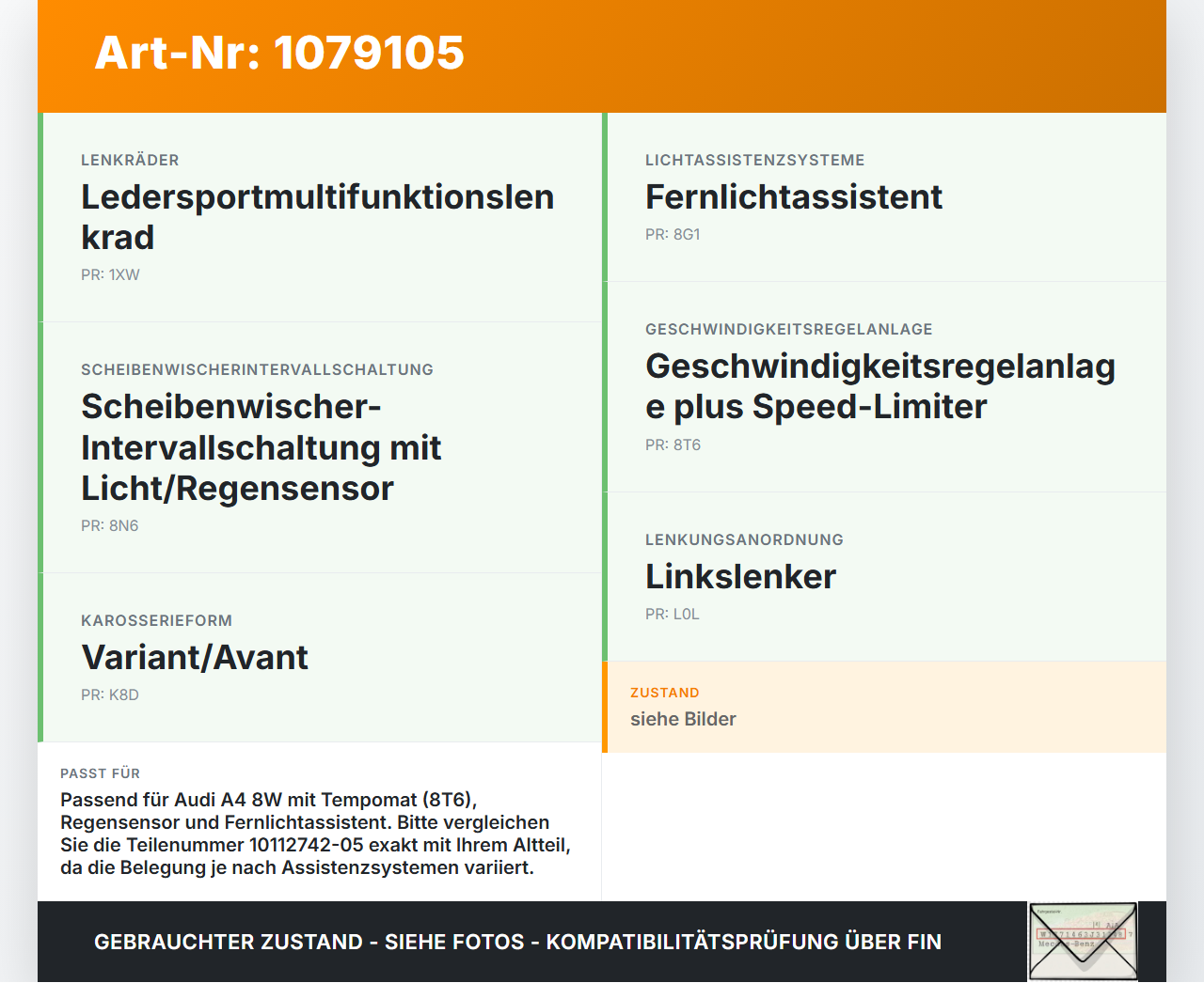 Audi A4 8W 15-19 Lenkstockschalter Kombischalter Blinker Wischer Tempomat Audi A4 8W 15-19 27.06.2016 4M0907129HD... Vorschau 3