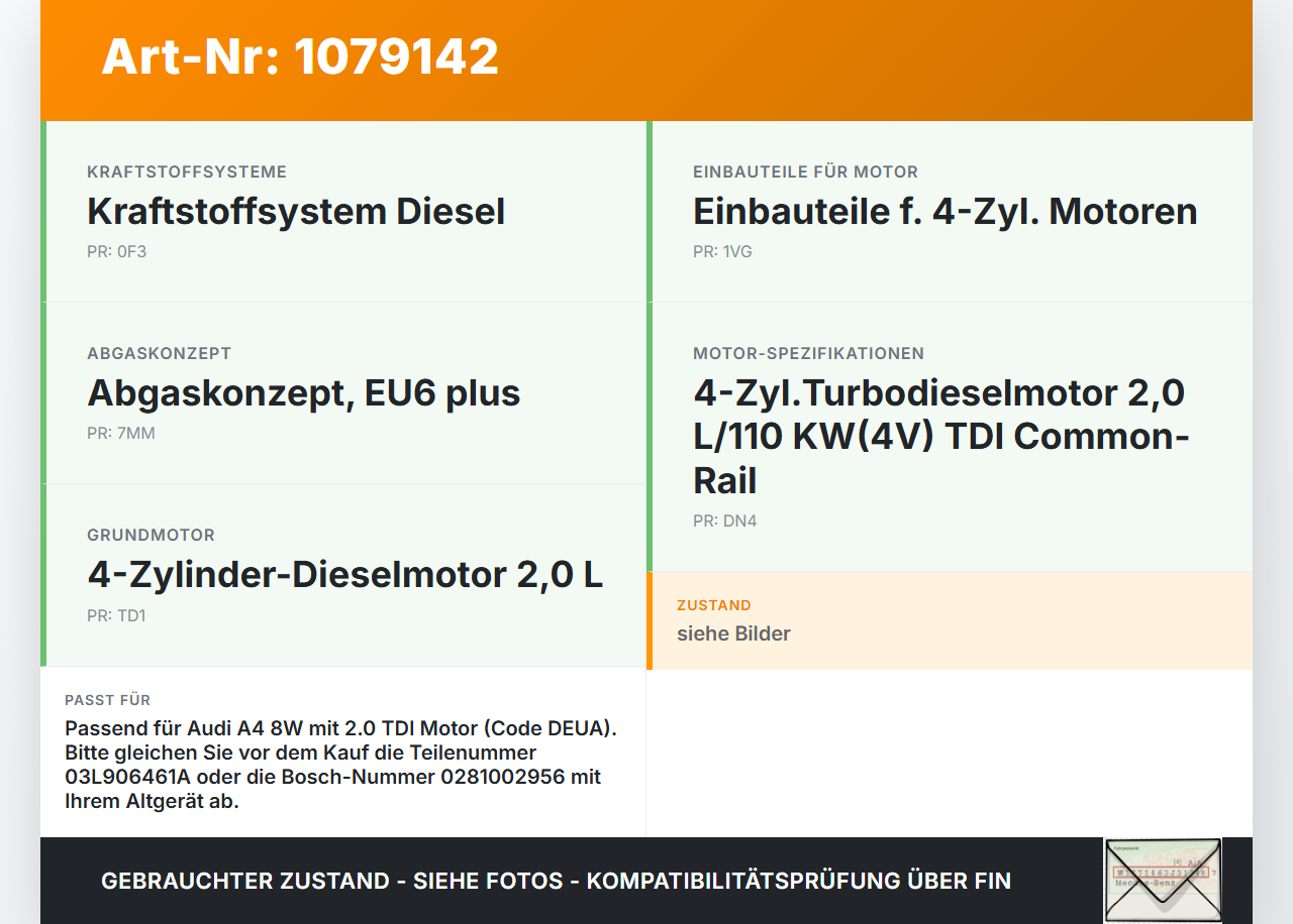 Audi A4 8W 15-19 TDI 2,0 110KW Luftmassenmesser Audi A4 8W 15-19 27.06.2016 03L906461A 0281002956 gebraucht Vorschau 3