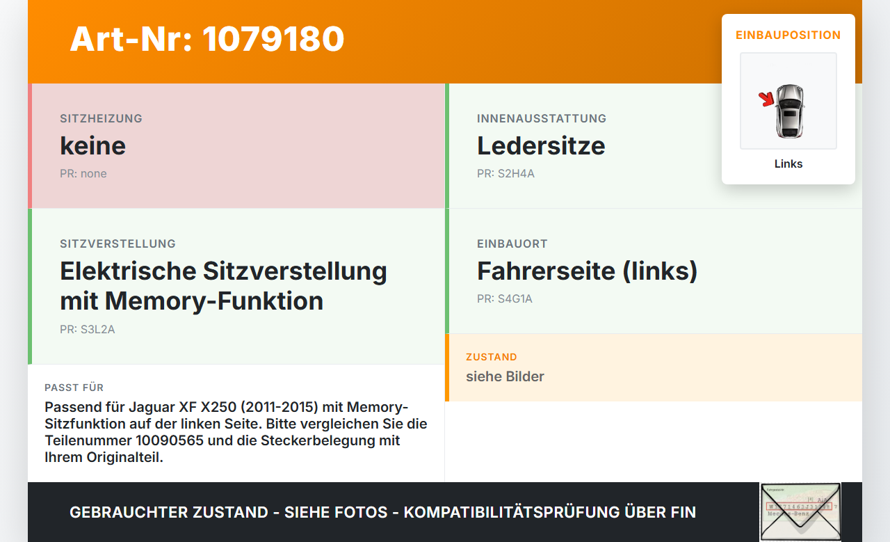 Jaguar XF X250 11-15 Schalter Control Memory Links für Sitzverstellung Jaguar XF X250 11-15 25.06.2012... Vorschau 3