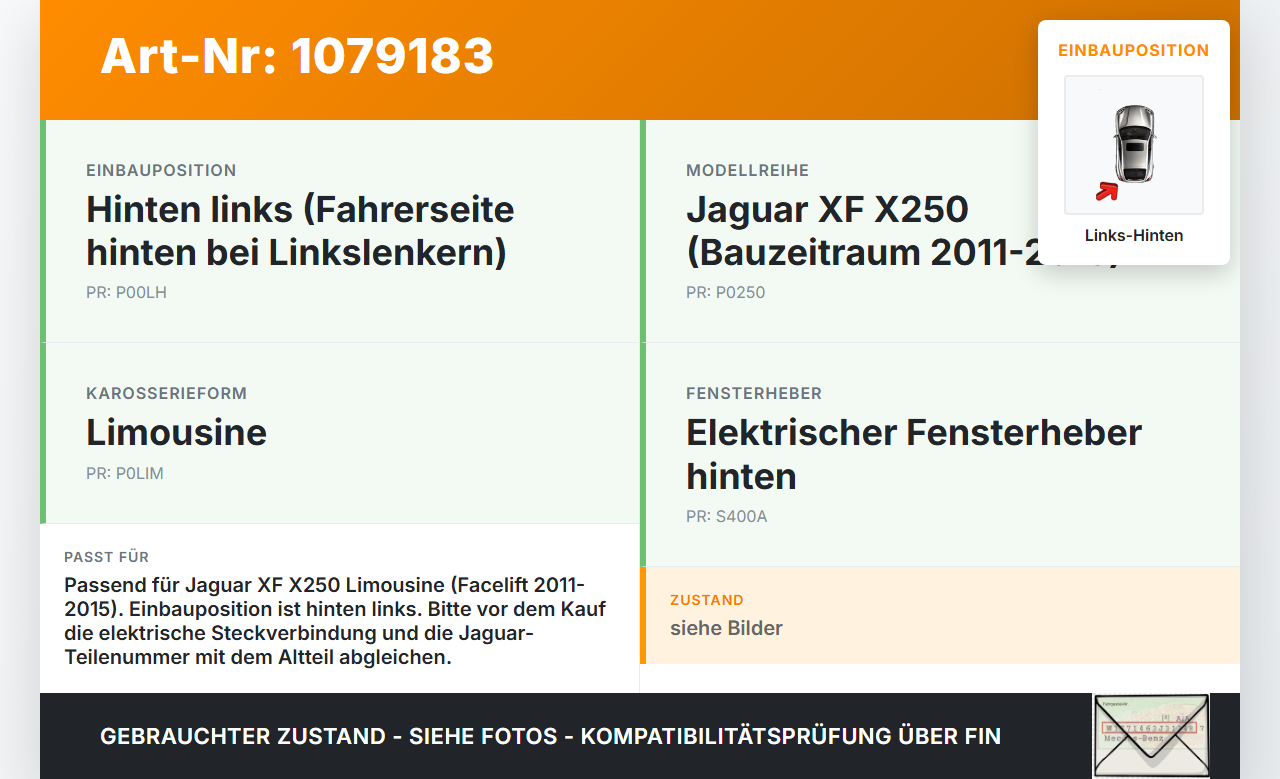 Jaguar XF X250 11-15 Lim Fensterhebermotor mit Fensterheber Links Hinten Jaguar XF X250 11-15 25.06.2012 D3609.00... Vorschau 3
