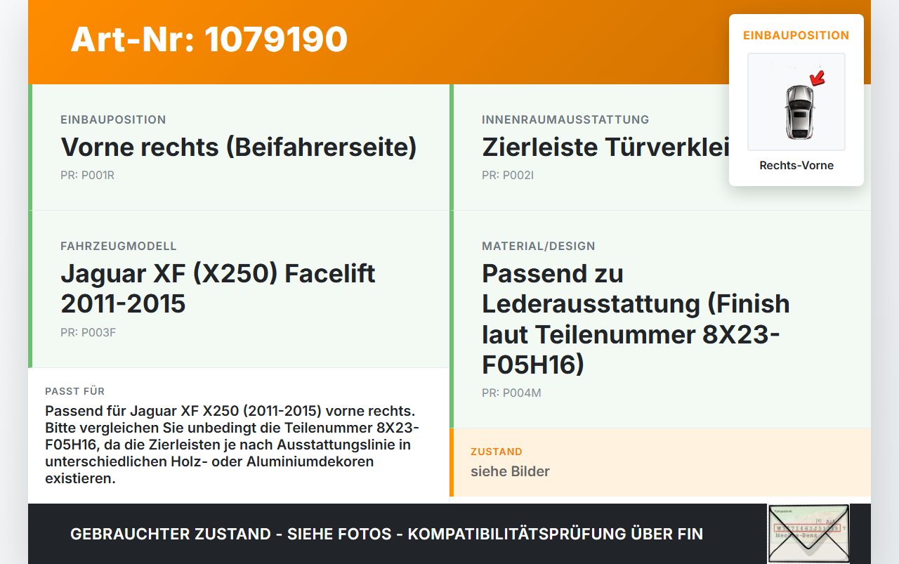 Jaguar XF X250 11-15 Zierleiste Türverkleidung Türleiste Blende Piano Rechts Vorne Jaguar XF X250 11-15 25.06.2012... Vorschau 3