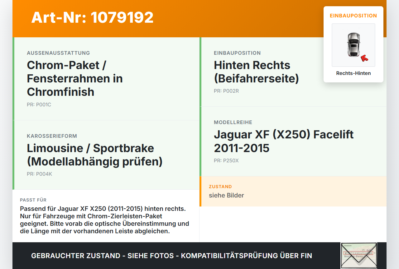 Jaguar XF X250 11-15 Zierleiste Chrom für Fenster Rechts Hinten Jaguar XF X250 11-15 25.06.2012 gebraucht Vorschau 3