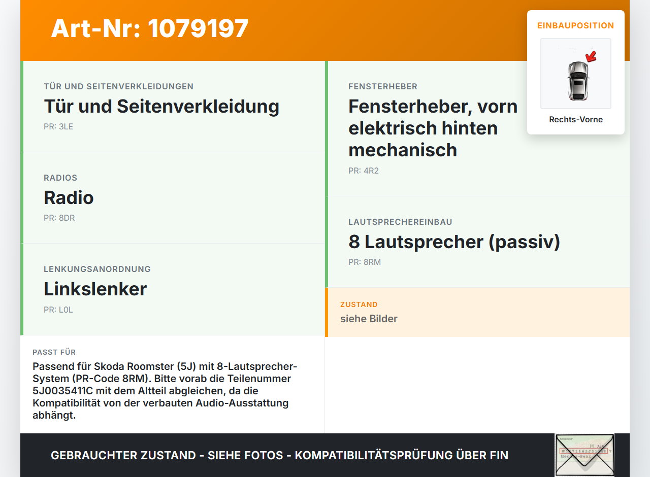 Skoda Roomster 5J 5J7 10-15 Lautsprecher Rechts Vorne Skoda Roomster 5J 5J7 10-15 09.09.2011 5J0035411C... Vorschau 3