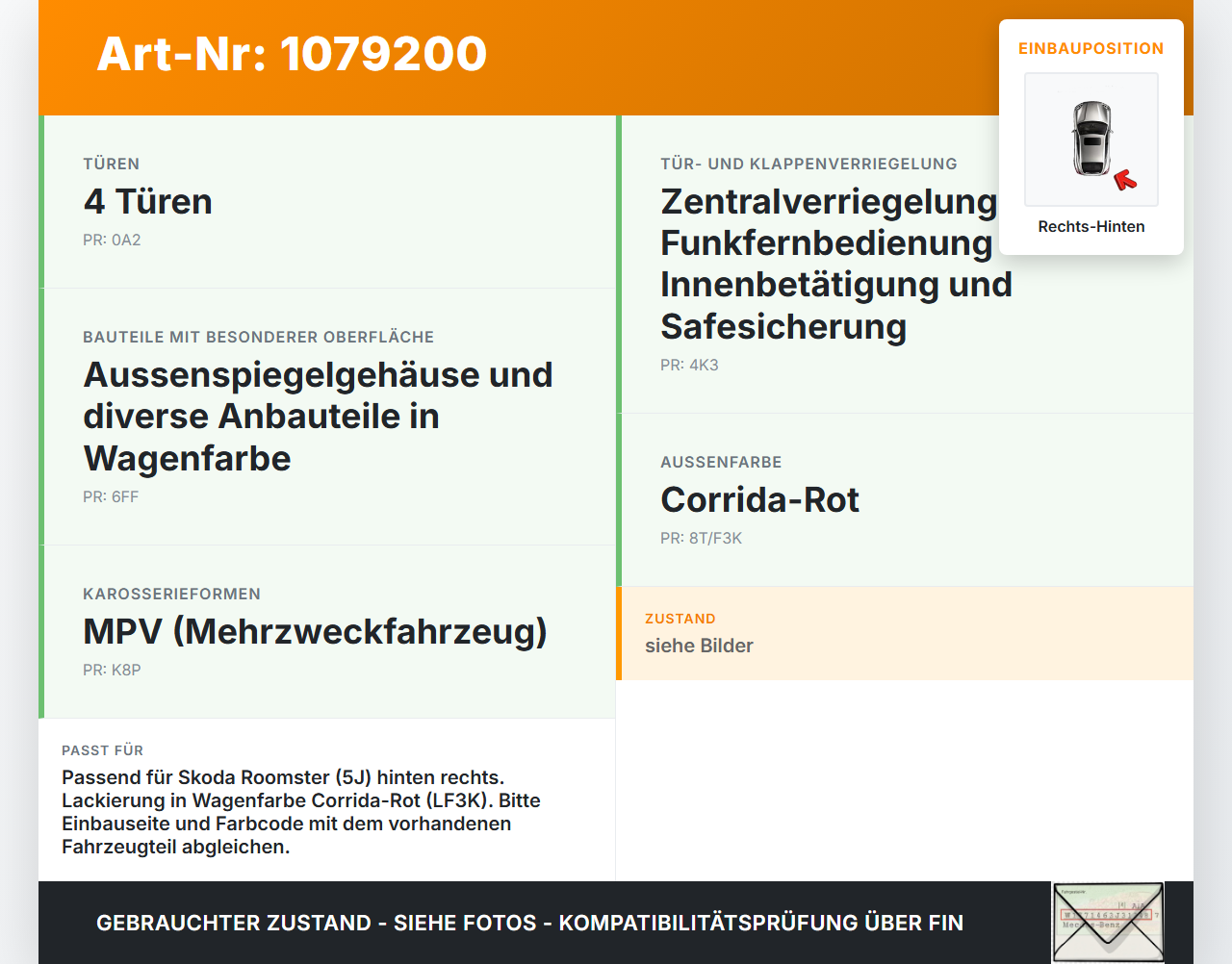 Skoda Roomster 5J 5J7 10-15 Kombi Türgriff Griff aussen Rechts Hinten LF3K Skoda Roomster 5J 5J7 10-15 09.09.2011... Vorschau 3