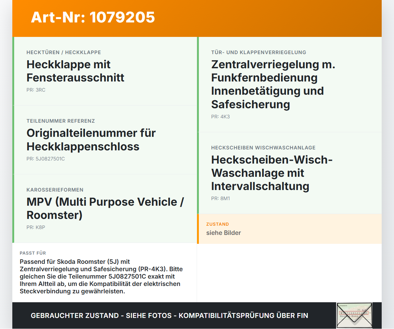 Skoda Roomster 5J 5J7 10-15 Kombi Schloss f. Heckklappe Heckklappenschloss Verriegelung Skoda Roomster 5J 5J7 10-15... Vorschau 3