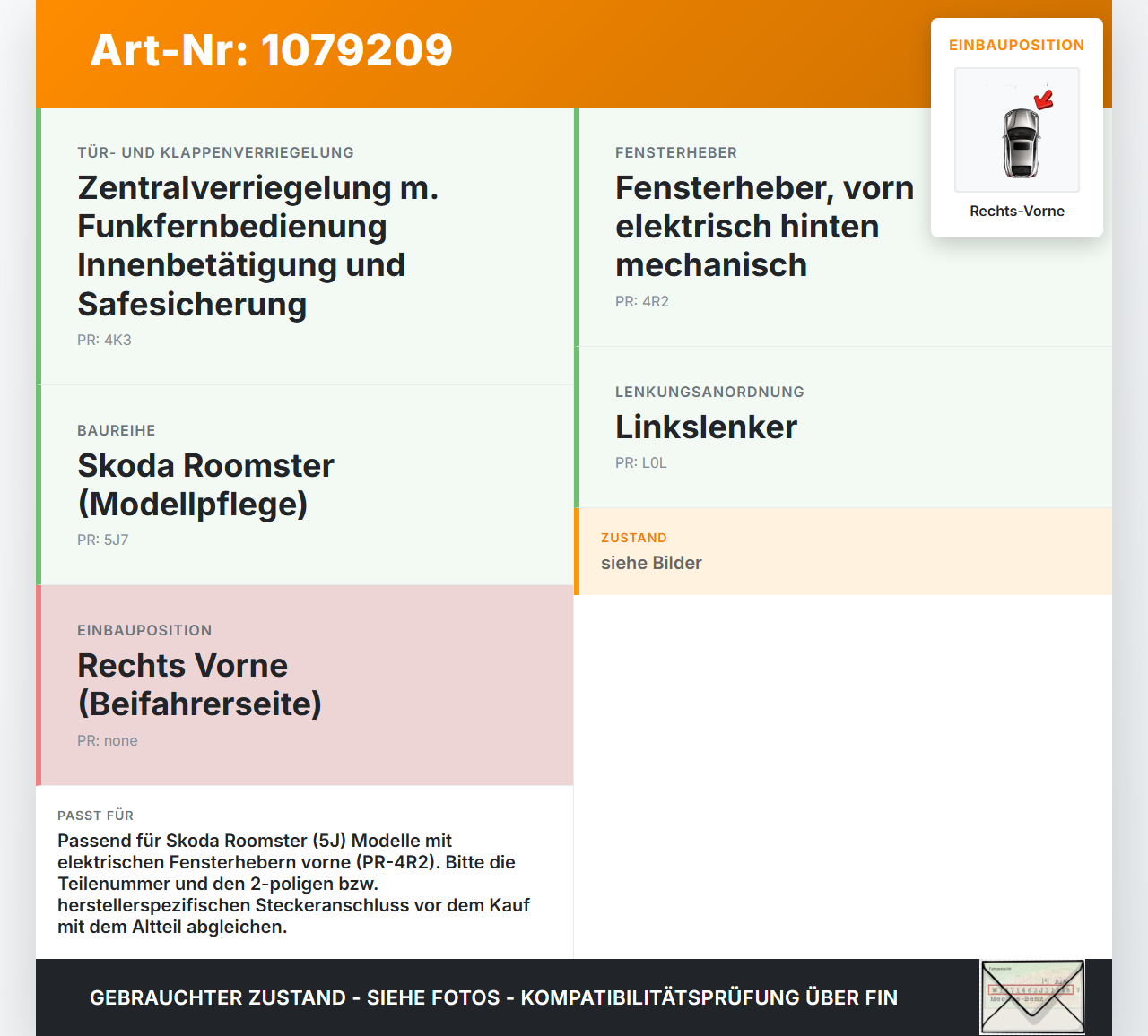 Skoda Roomster 5J 5J7 10-15 Kombi Fensterhebermotor Rechts Vorne Skoda Roomster 5J 5J7 10-15 09.09.2011 6R0959802P... Vorschau 3
