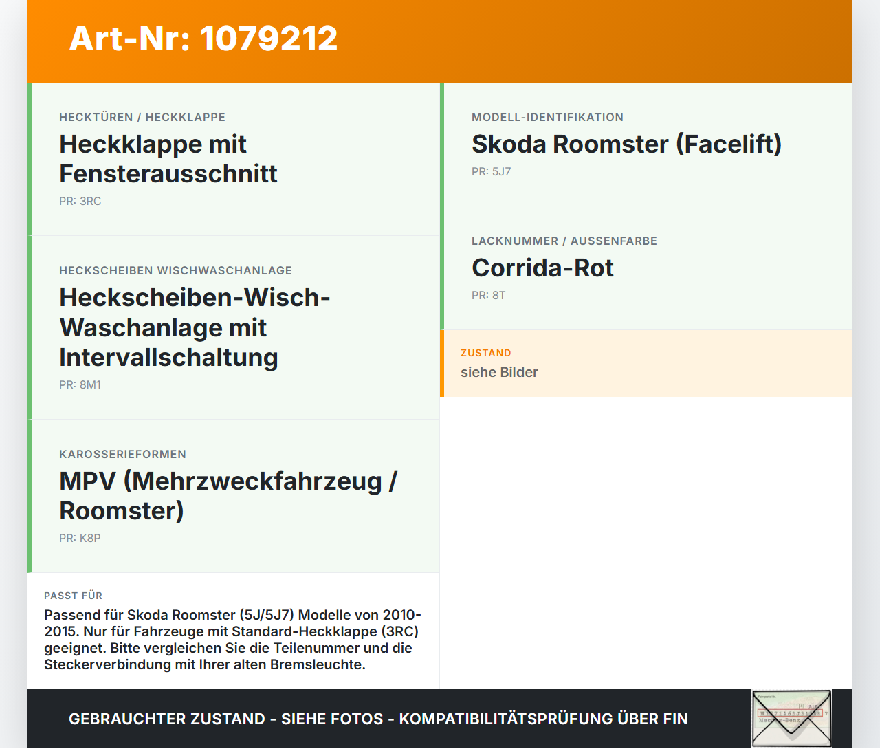 Skoda Roomster 5J 5J7 10-15 Kombi Bremslicht 3te Bremsleuchte für Klappe Skoda Roomster 5J 5J7 10-15 09.09.2011... Vorschau 3