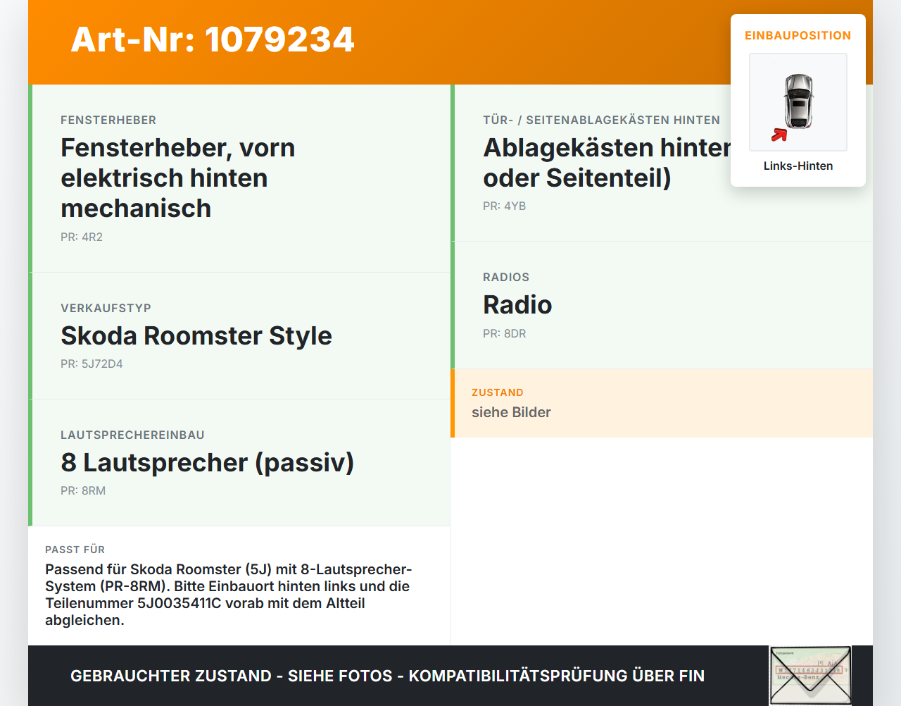 Skoda Roomster 5J 5J7 10-15 Lautsprecher Links Hinten Skoda Roomster 5J 5J7 10-15 09.09.2011 5J0035411C... Vorschau 3