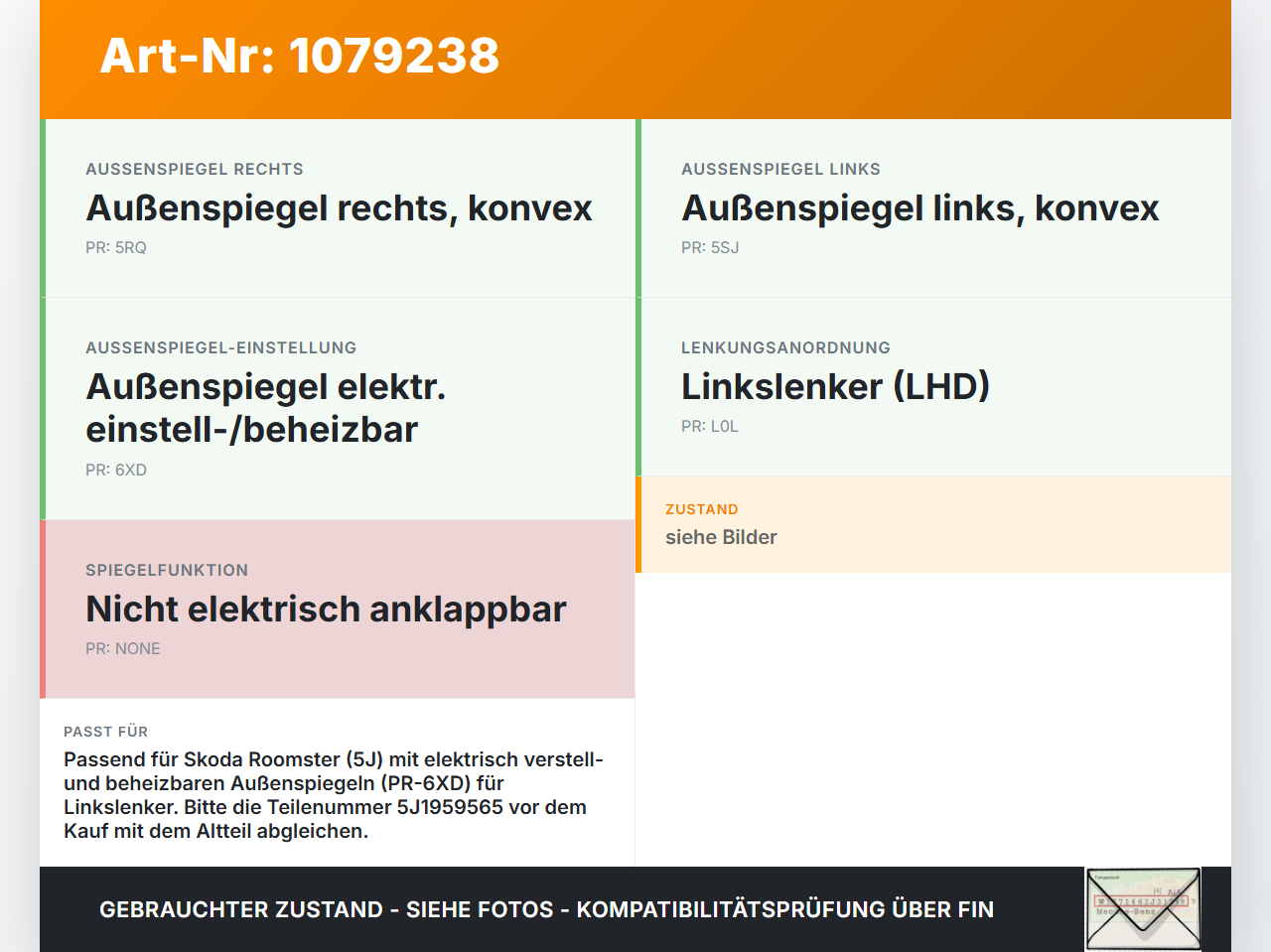 Skoda Roomster 5J 5J7 10-15 Spiegelverstellung Aussenspiegel Schalter Skoda Roomster 5J 5J7 10-15 09.09.2011... Vorschau 3