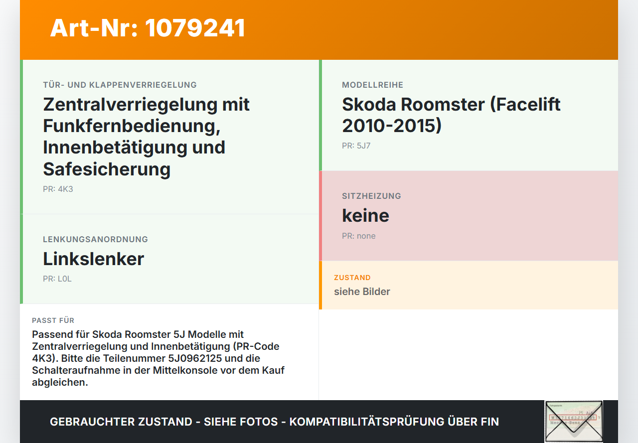 Skoda Roomster 5J 5J7 10-15 Schalter Zentralverriegelung Verriegelung Skoda Roomster 5J 5J7 10-15 09.09.2011... Vorschau 3