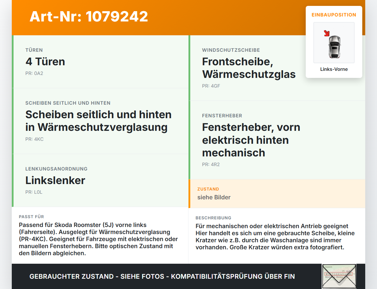 Skoda Roomster 5J 5J7 10-15 Kombi LVK Seitenscheibe für Tür Fenster Türscheibe Links Vorne Skoda Roomster 5J 5J7... Vorschau 3