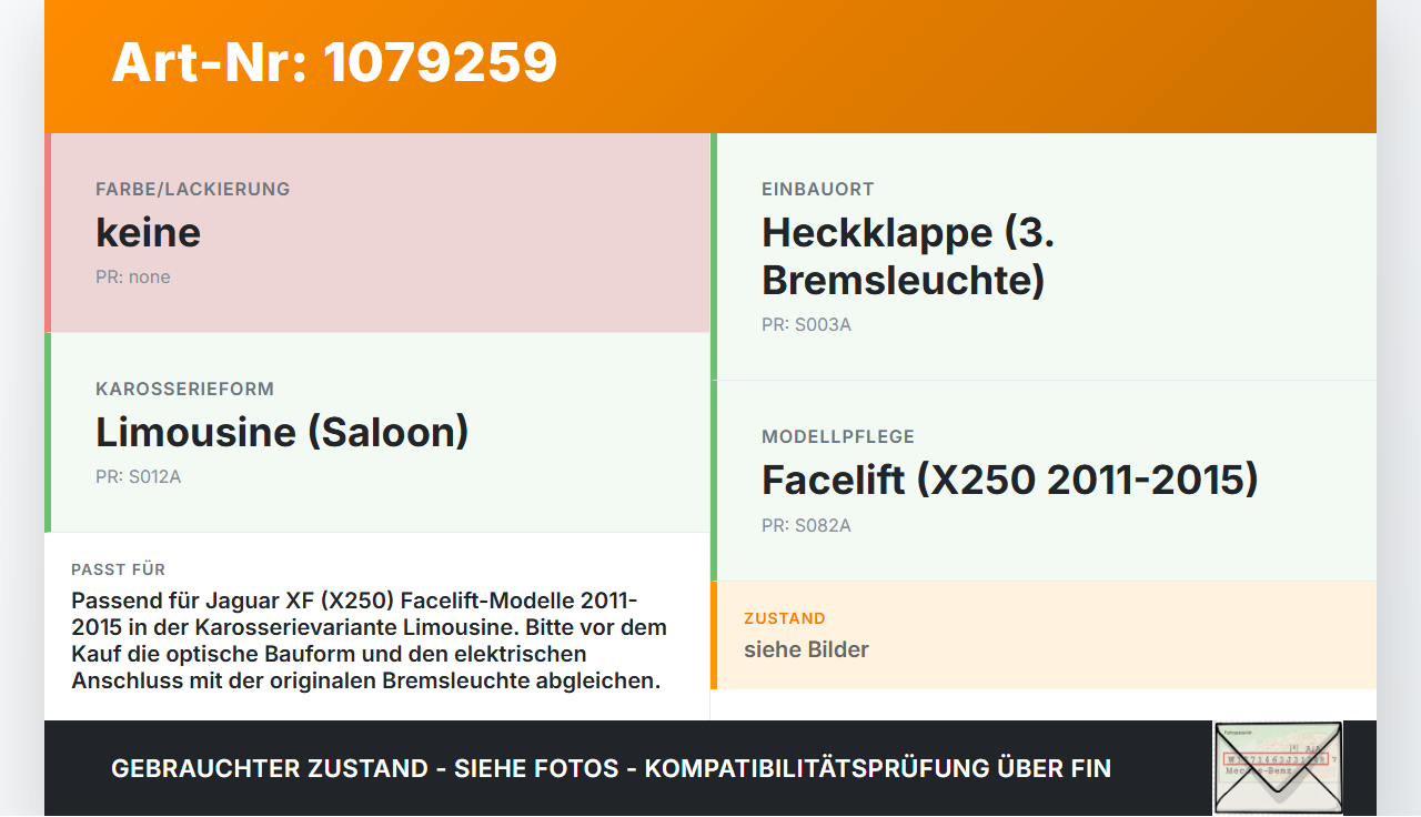 Jaguar XF X250 11-15 Lim Bremslicht 3te Bremsleuchte für Klappe Jaguar XF X250 11-15 25.06.2012 gebraucht Vorschau 3