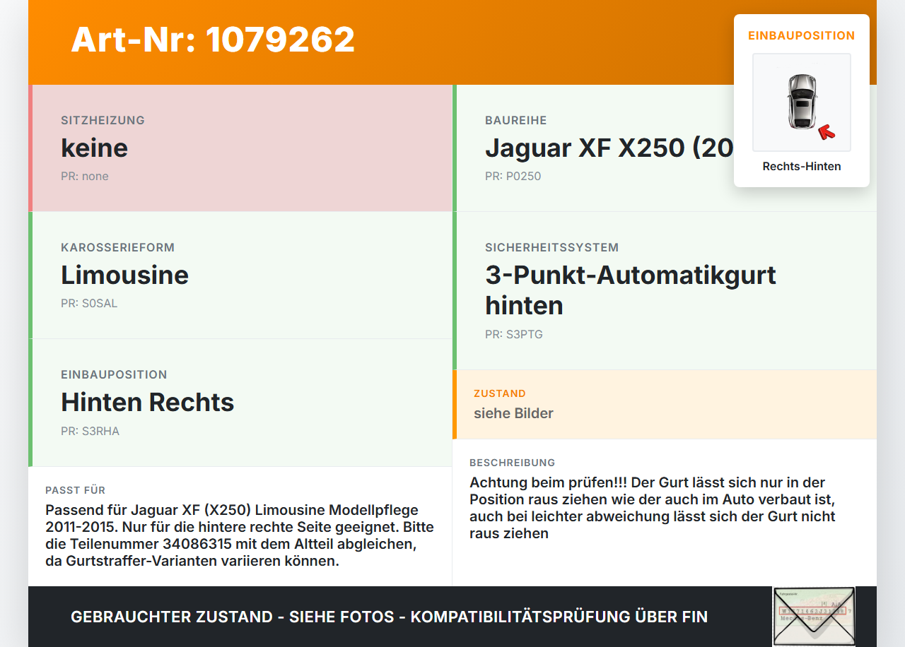 Jaguar XF X250 11-15 Lim Gurt Sicherheitsgurt Rechts Hinten Jaguar XF X250 11-15 25.06.2012 8X23-F611B68-AD8F... Vorschau 3