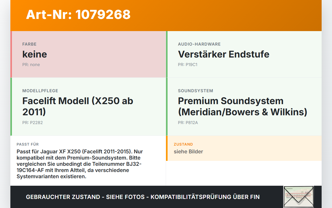 Jaguar XF X250 11-15 Verstärker Endstufe für Soundsystem Jaguar XF X250 11-15 25.06.2012 BJ32-19C164-AF gebraucht Vorschau 3