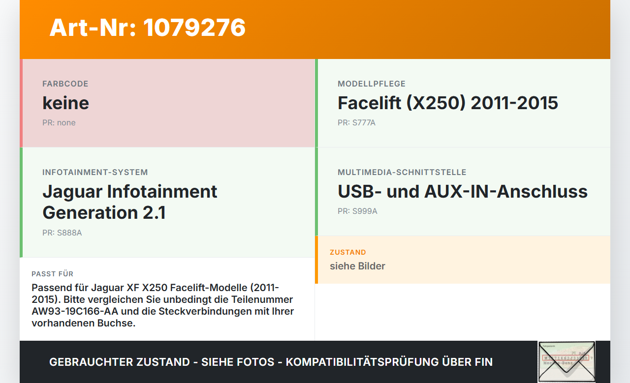 Jaguar XF X250 11-15 USB AUX Buchse Anschluss Jaguar XF X250 11-15 25.06.2012 AW93-19C166-AA T1112195872 gebraucht Vorschau 3